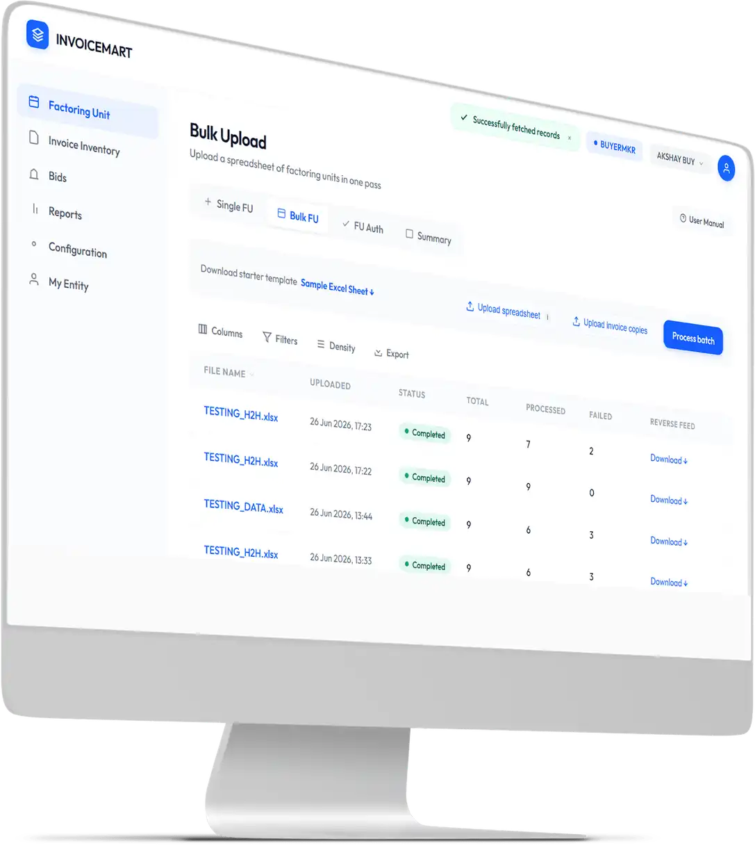 Invoice Factoring marketplace dashboard