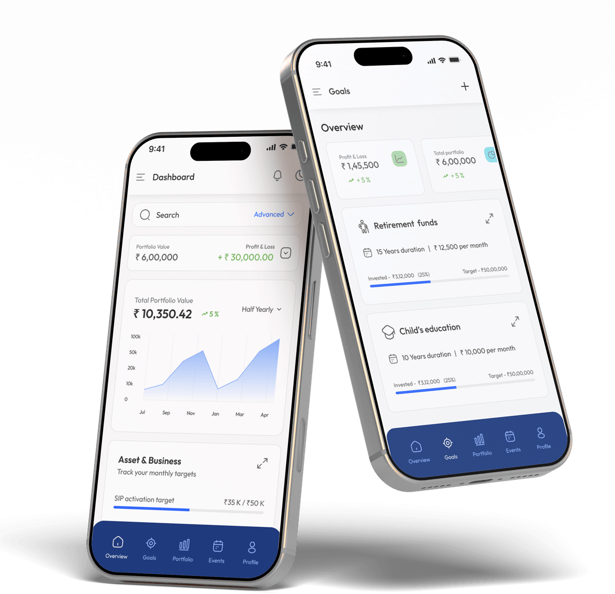 Wealth Management Platform mobile mockups