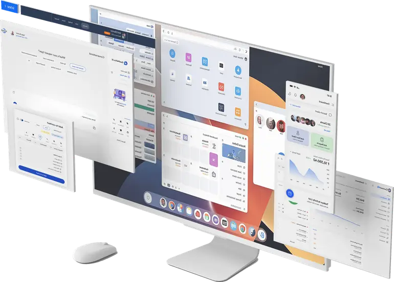 PrimeSoft Product Development, multi-screen iMac dashboard mockup