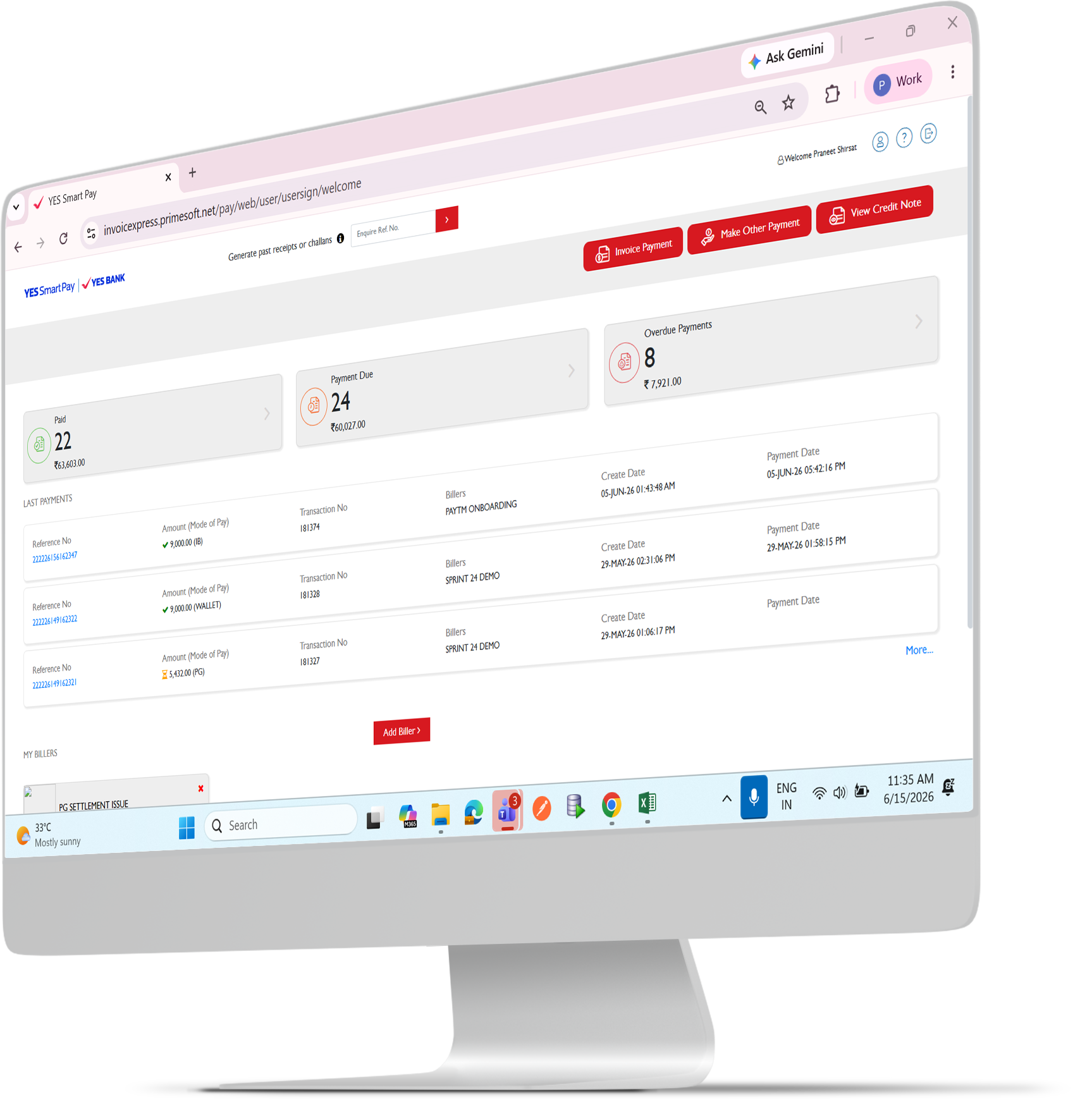 YES Smart Pay merchant payments dashboard