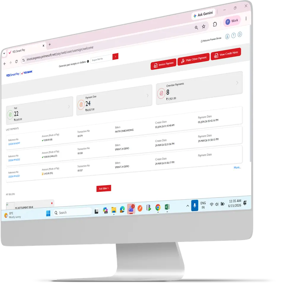 YES Smart Pay merchant payments dashboard
