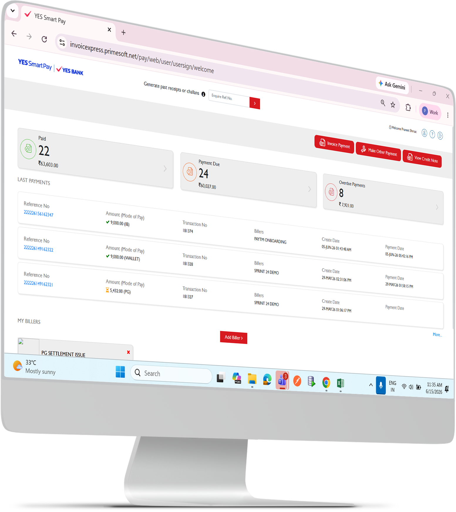 YES Smart Pay merchant payment reconciliation dashboard