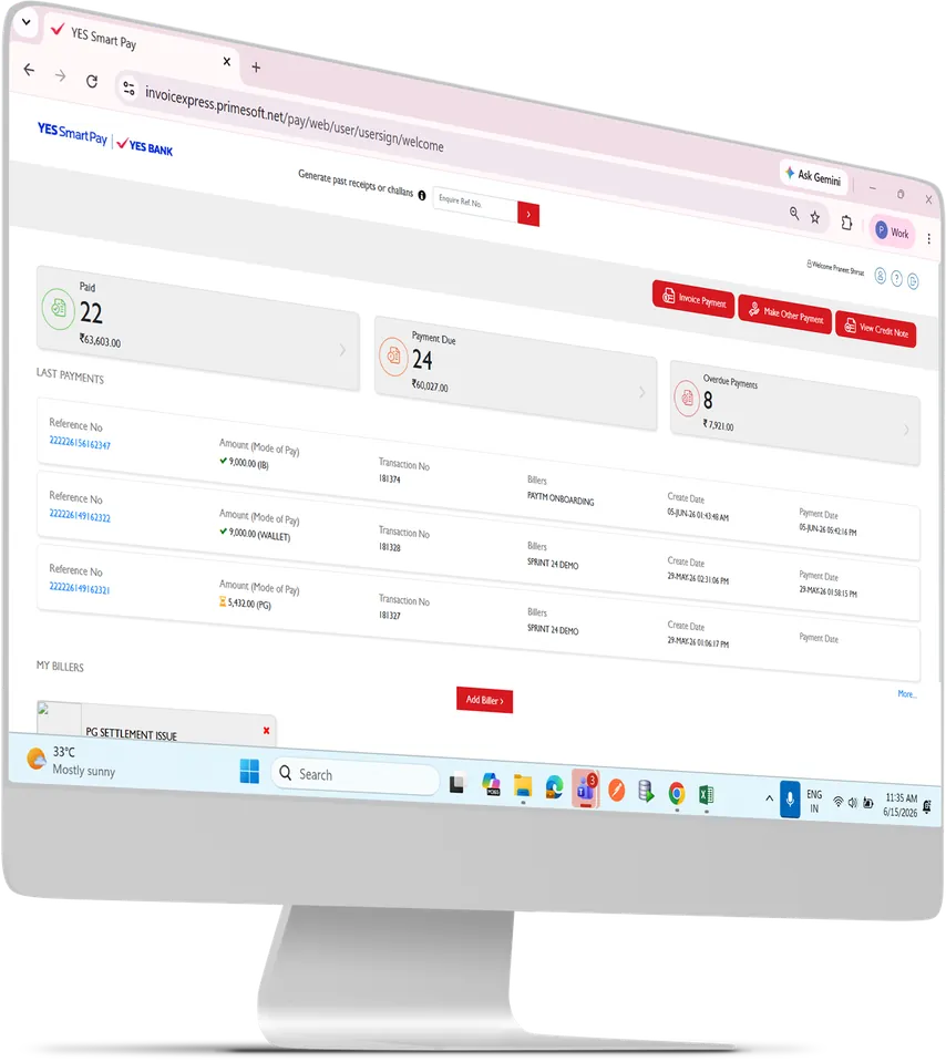 YES Smart Pay merchant payment reconciliation dashboard