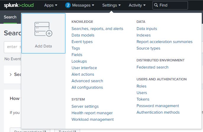 Add Data_Splunk Cloud Settings